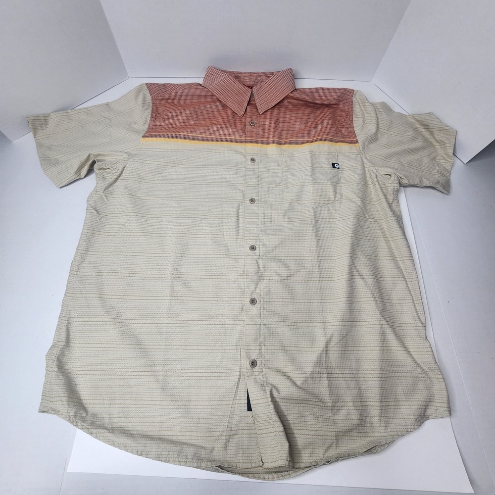 Marmot Brand Shirt Short Sleeve Syrocco Picante Sandbar Red Tan Striped $68